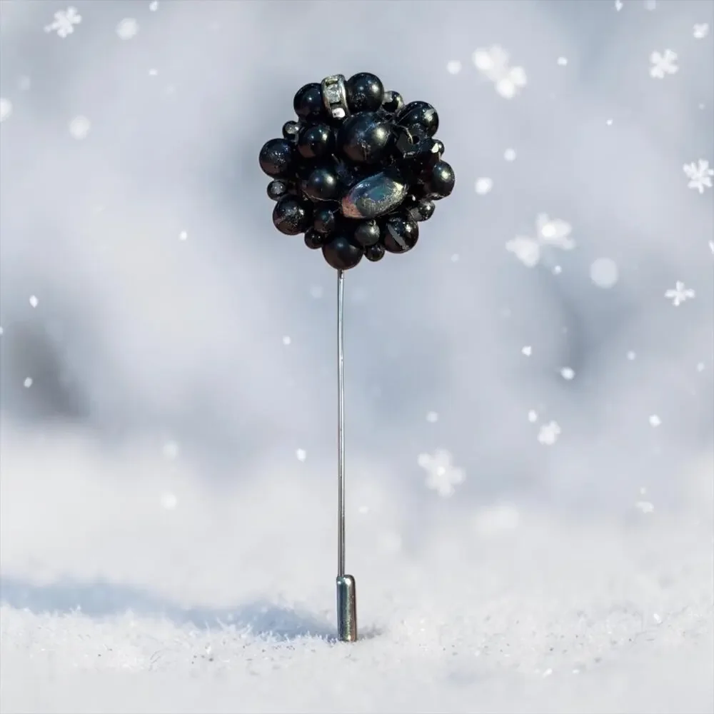 Black Bead Cluster Stick Pin Handmade From Vintage Earring Goth Victorian